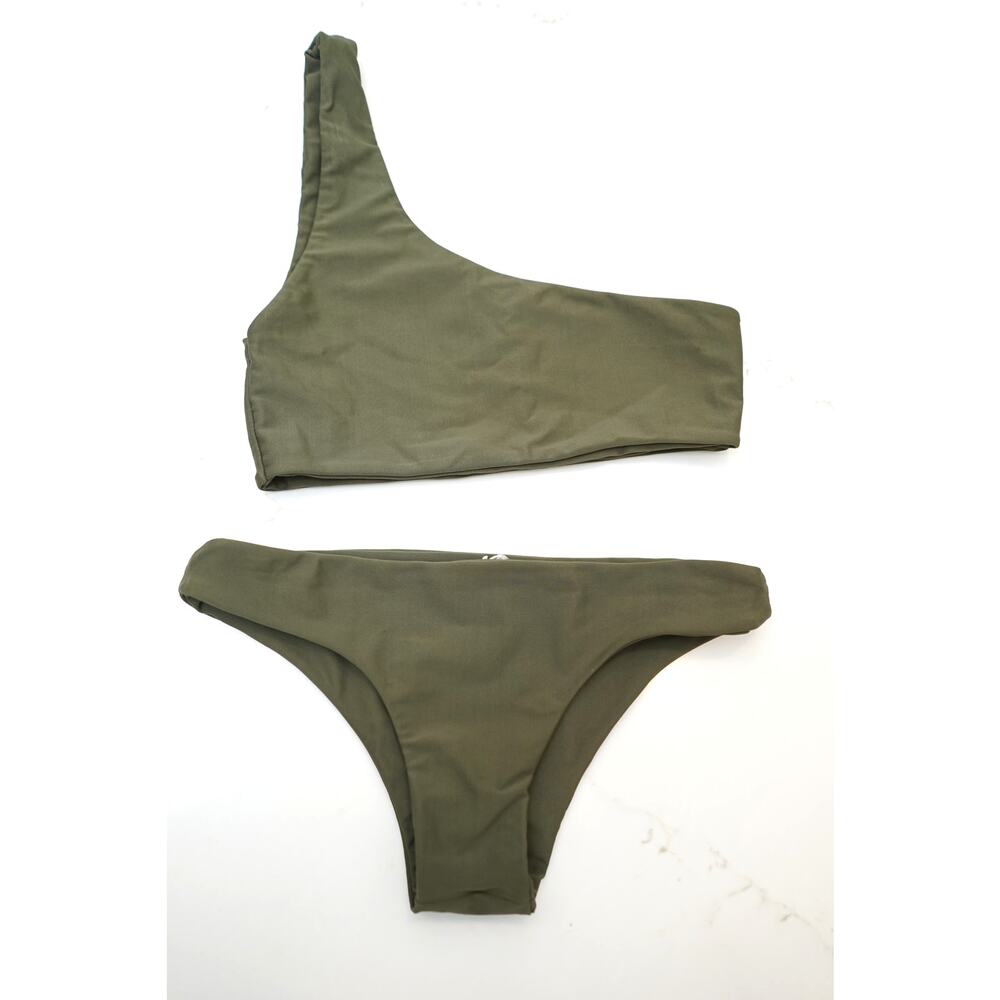 Storm Swim - One Shoulder Two Piece Bikini Swimsuit in Green / Size S